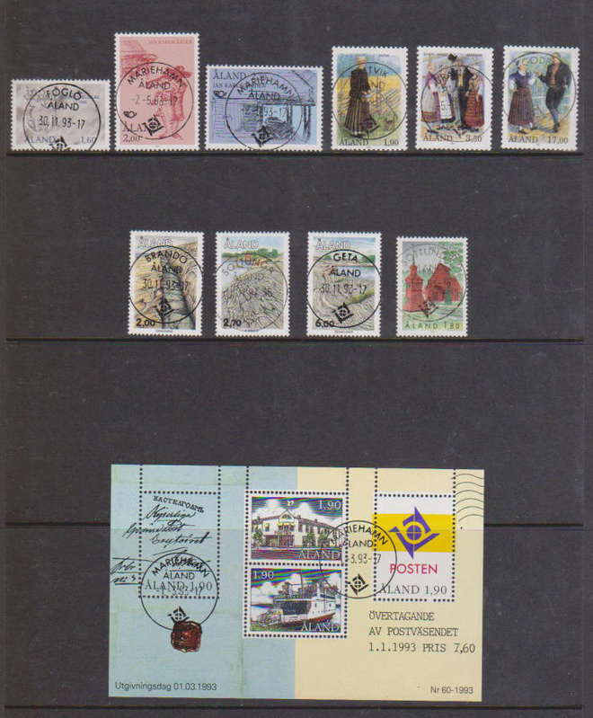 Åland vuoden 1993 merkit loistoleimattuina.