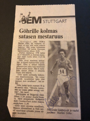 Marlies Göhrin nimikirjoitus lehtikuvassa