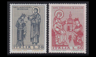 Italia 1435-6 ** Normannien taide Sisiliassa mosaiikit (1974