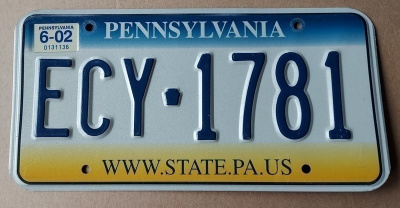 PENNSYLVANIA USA rekisterikilpi - verotarra 2002