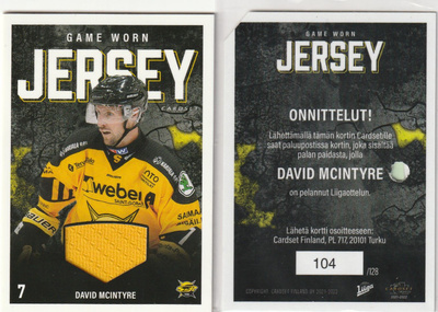 David Mcintyre Saipa Jersey Cardset  2021-22
