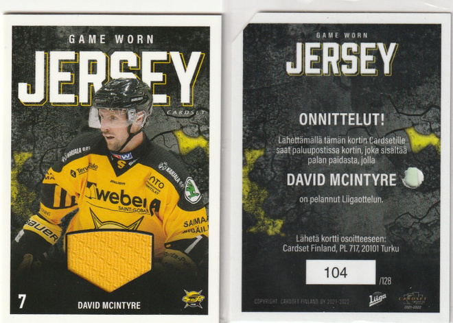 David Mcintyre Saipa Jersey Cardset  2021-22