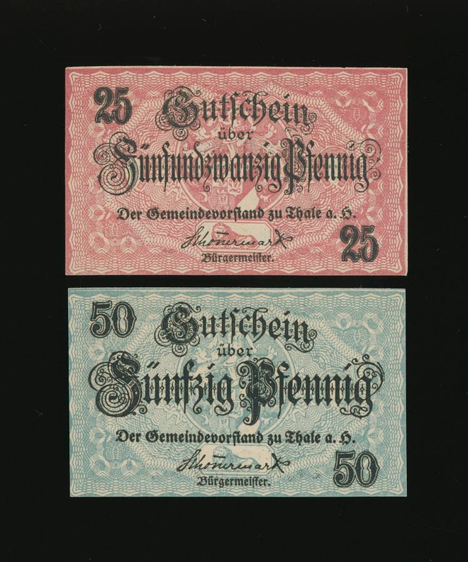 Saksa Notgeld 25, 50 Pfg, Thale 1918