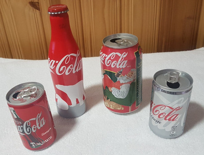 Coca Cola pullo + tölkki x 3