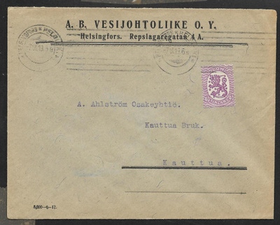 Postilähetys - Saarinen 0,40mk (LAPE 72A) Helsinki 7.6.1919