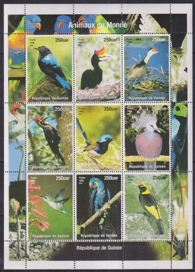 LINNUT suuri eläinaiheinen blokki GUINEA 1998 **
