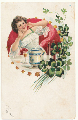 Nainen ja neliapiloita - vanha Carte Postale