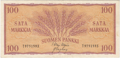 100 Markkaa 1957 T-sarjaa, kl.5