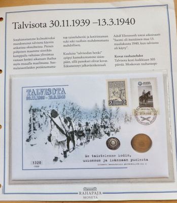 VANHA Rahakirje Talvisota 10 p 1939 + Jetoni Hopeaa 925