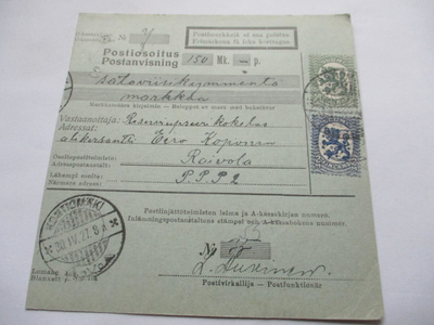 1927 Kontiomäki postiosoitus Raivolaan