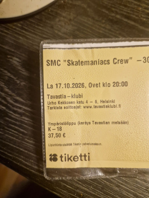SMC " skatemaniacs Crew -30 vuotta. 2 Lippua.