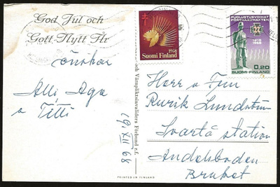 Tub Joulumerkki 1968 Joululintu kortilla