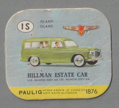 Hillman estate car Paulig kahvilappu kahvikuva