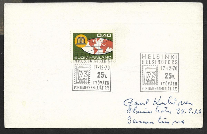 Helsinki - Työväen postimerkkeilijät 25v 17.12.1970