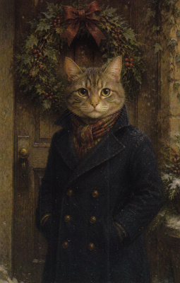 Kissa talvitakissaan