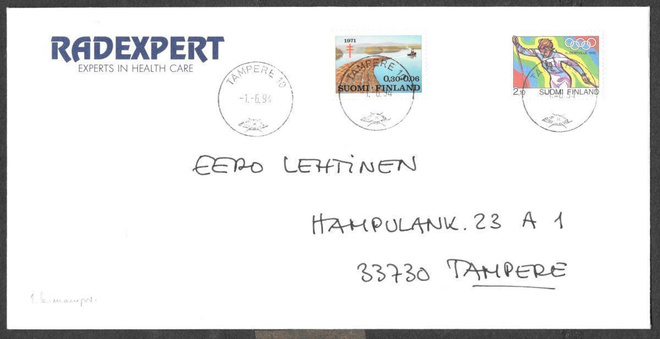 Postilähetys -  (LAPE 687 + 1157) Tampere 10 1.6.1994