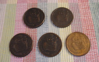 Postisäästöpankki 5 kpl mitalia /Kauko Räsänen 1961.
