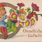 Onnellista Uutta Vuotta ! Tyttö, kukkia   wanhakortti   b486 - pikkukuva 1