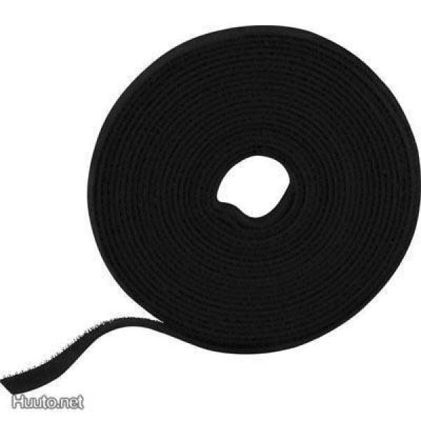 Deltaco velcro tarranauha, 9mm, 5m, musta *UUSI*