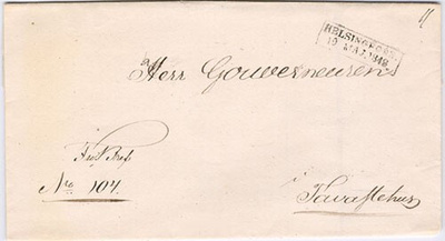 1848 vapaakirje Helsingistä Hämeenlinnaan (ei sisältöä)