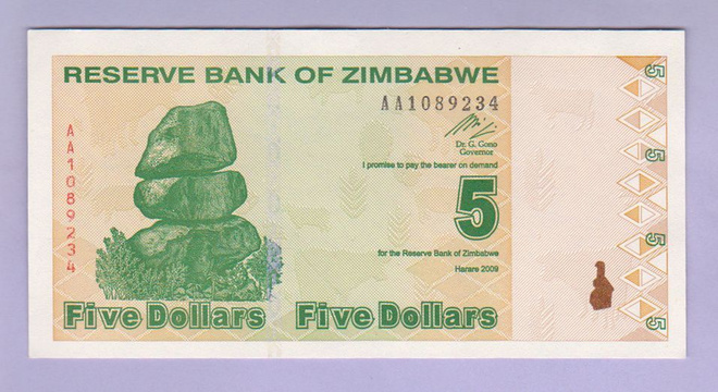Zimbabwe 5 Dollaria v.2009 UNC P-93