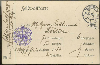 Saksa 1914 Feldpostkarte