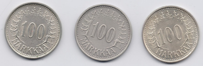 1956, 1957 ja 1958 100 markkaa 3kpl