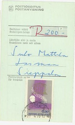 1970 Unesco postiosoituskuitilla