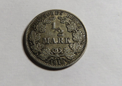 Saksa/Empire 1/2 mark 1918 D