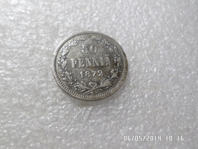 50  penniä 1872  hopeaa rahakehyksessä