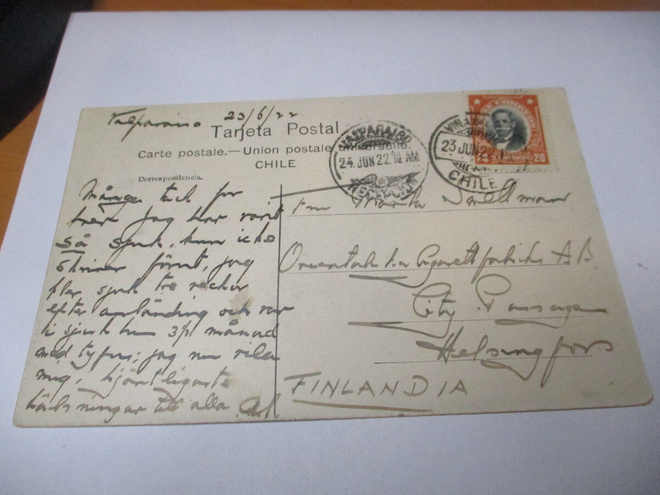 1922 Chile kortti Suomeen