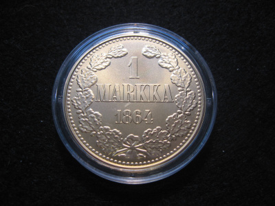 1 markka 1864 - kullattu replika