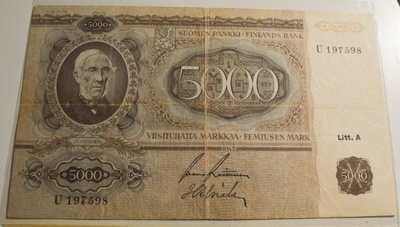 5000 Markkaa 1945 Litt A U197598 Rai - Als