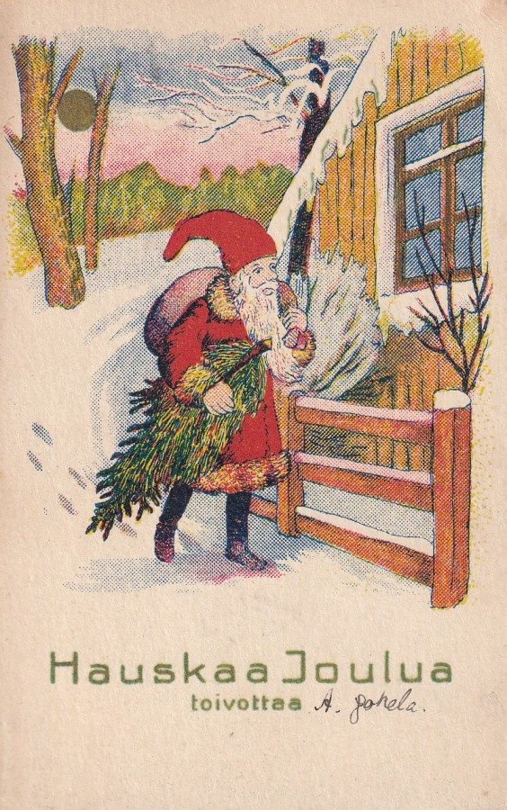 Hauskaa Joulua, toivottaa, joulupukki  koululaiskortti  b643