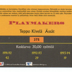 Jääkiekkokortti n:o 375 1994 Teppo Kivelä. Ässät - pikkukuva 2
