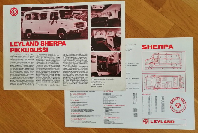 1977 Leyland Sherpa bussi esite - KUIN UUSI - suomalainen