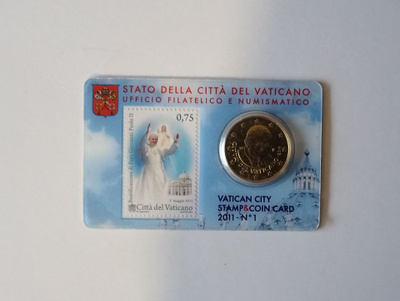 Vatikaani coin  and stamp card 2011
