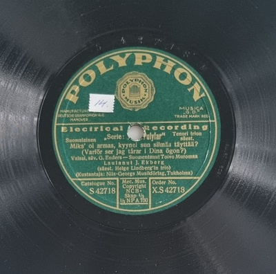 Savikiekko 1929 - John Ekberg - Polyphon XS 42718