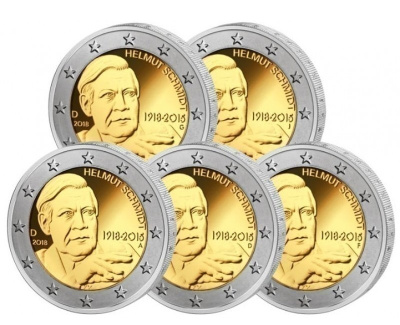 ** SAKSA 2€ 2018 Helmut Schmidt -sarja ADFGJ pillereissä **