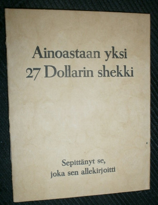 Ainoastaan yksi 27 dollarin shekki, 1. p., 1914