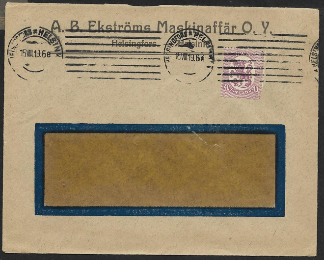 Postilä. - Saarinen 0,40mk (LAPE 72A) Helsinki 15.8.1919