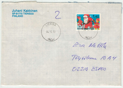 1987 joulu 1,40 mk loistoleimainen kirje
