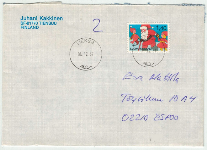1987 joulu 1,40 mk loistoleimainen kirje