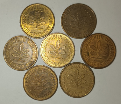 7 kpl Saksa 5 pfennig 1971-1983, 2 kuvaa