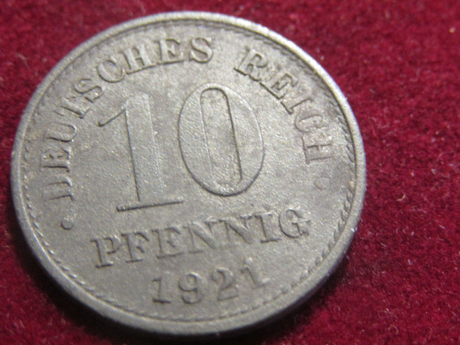 10 pfennig 1921. Saksan keisarikunta-Deutsches Reich
