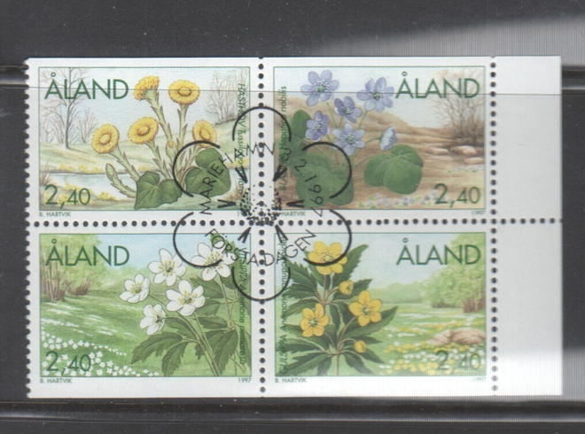 Åland 1997  kevätkukkia  nelilö ep leimattuna