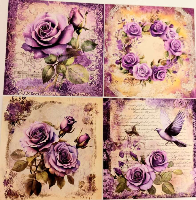 Kuviokartonki RUUSUT / 4 kpl -setti / 15 x 15 cm