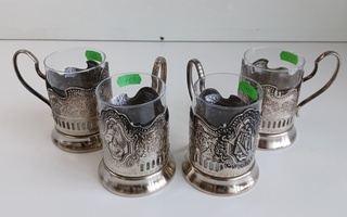 Kerkkä 100/7/25 Vintage teelasit metallipidikkeillä 4 kpl