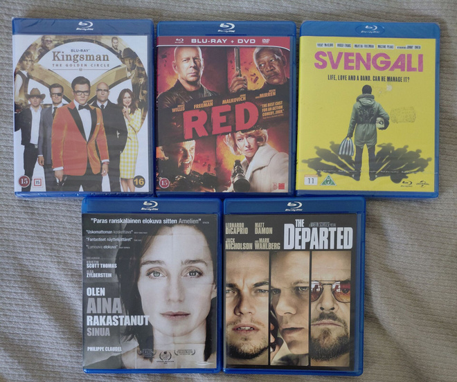 5 Blu-Ray Leffaa (Red, Svengali, Kingsman,The Departed +1)