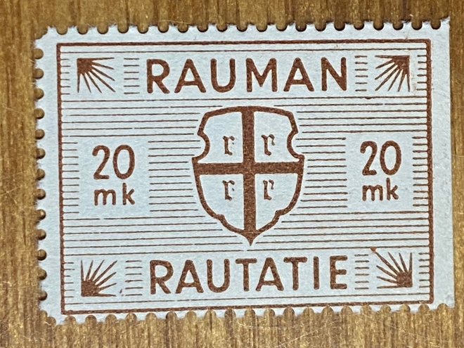 RAUTATIEMERKKI RAUMAN RAUTATIE 20MK 1945**